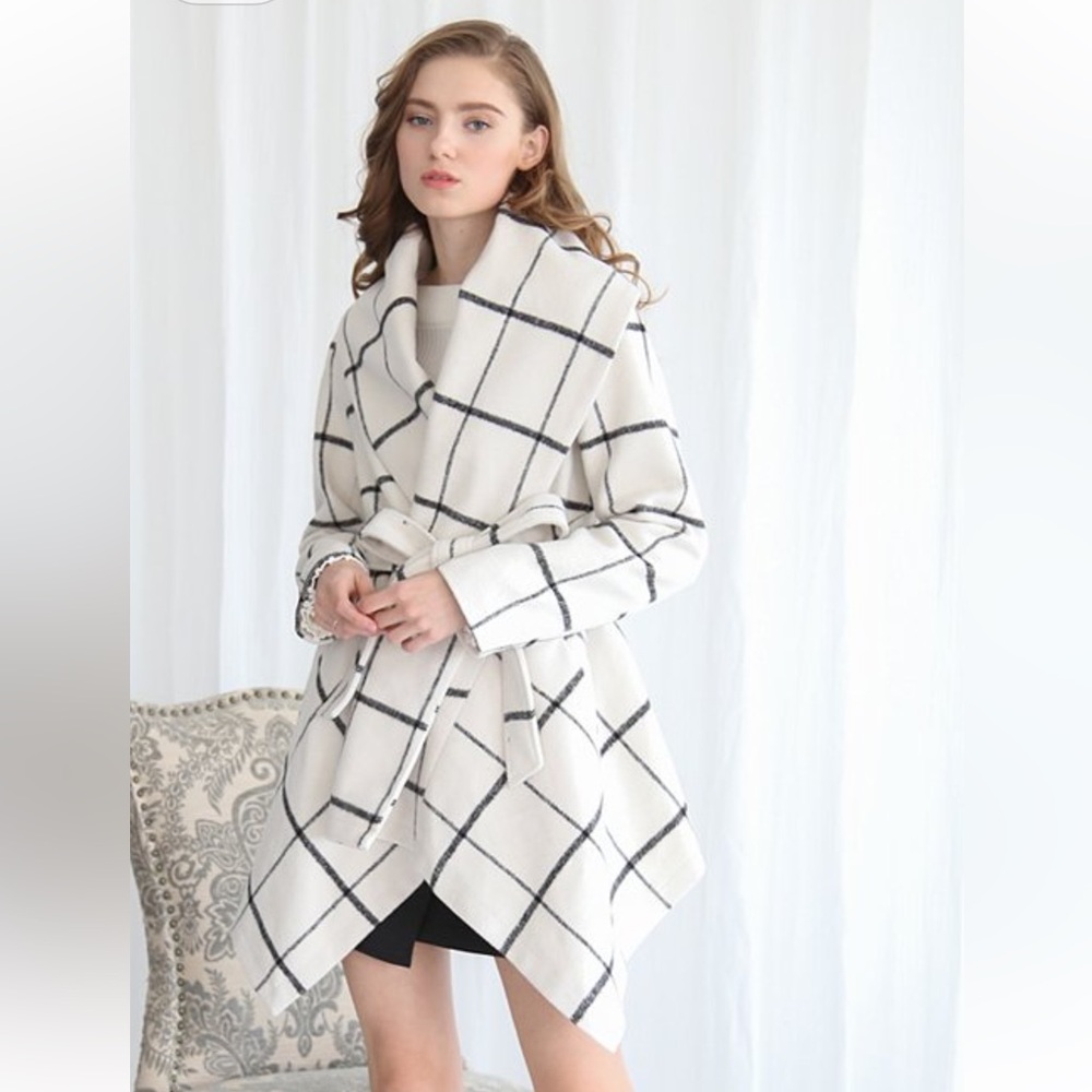 CHICWISH $130 Turn Down Shawl Collar Asymmetric Hemline Wool Blend Coat XXS - Picture 3 of 12